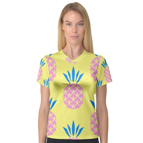 Summer Pineapple Seamless Pattern V-neck Sport Mesh Tee by Sobalvarro