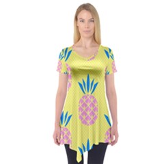 Summer Pineapple Seamless Pattern Short Sleeve Tunic  by Sobalvarro