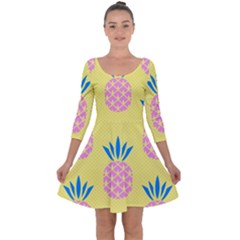 Summer Pineapple Seamless Pattern Quarter Sleeve Skater Dress by Sobalvarro