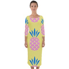 Summer Pineapple Seamless Pattern Quarter Sleeve Midi Bodycon Dress by Sobalvarro