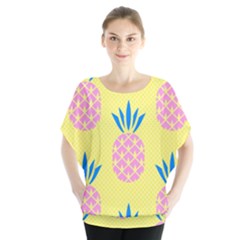 Summer Pineapple Seamless Pattern Batwing Chiffon Blouse