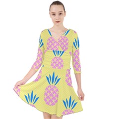 Summer Pineapple Seamless Pattern Quarter Sleeve Front Wrap Dress by Sobalvarro