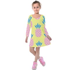 Summer Pineapple Seamless Pattern Kids  Long Sleeve Velvet Dress by Sobalvarro