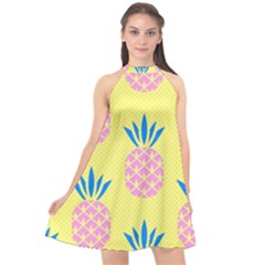 Summer Pineapple Seamless Pattern Halter Neckline Chiffon Dress  by Sobalvarro