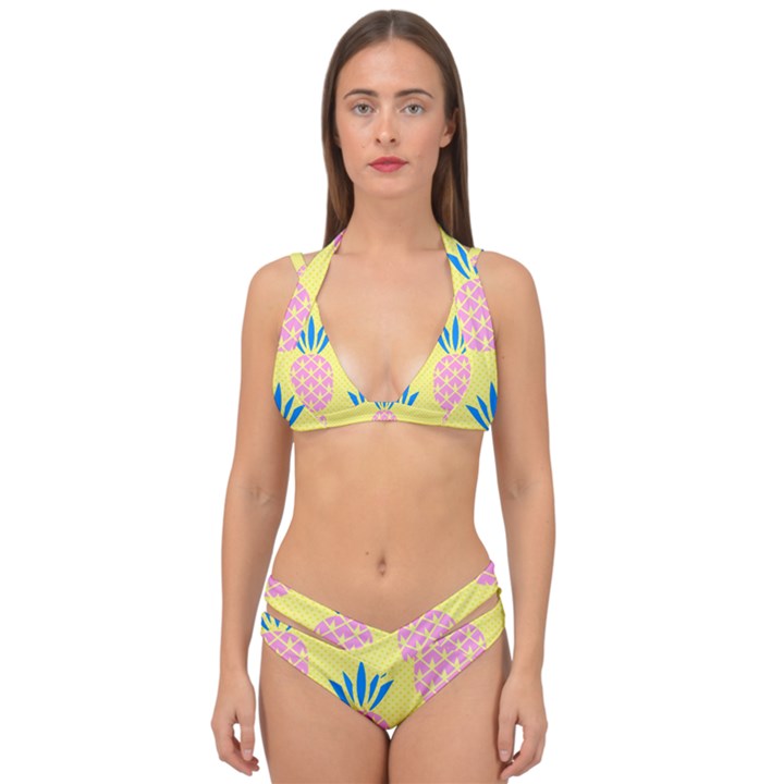 Summer Pineapple Seamless Pattern Double Strap Halter Bikini Set