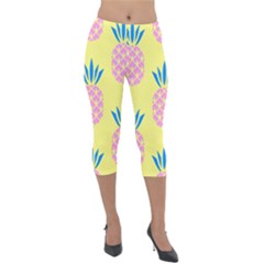 Summer Pineapple Seamless Pattern Lightweight Velour Capri Leggings  by Sobalvarro