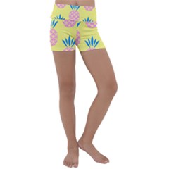 Summer Pineapple Seamless Pattern Kids  Lightweight Velour Yoga Shorts by Sobalvarro