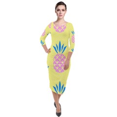 Summer Pineapple Seamless Pattern Quarter Sleeve Midi Velour Bodycon Dress by Sobalvarro