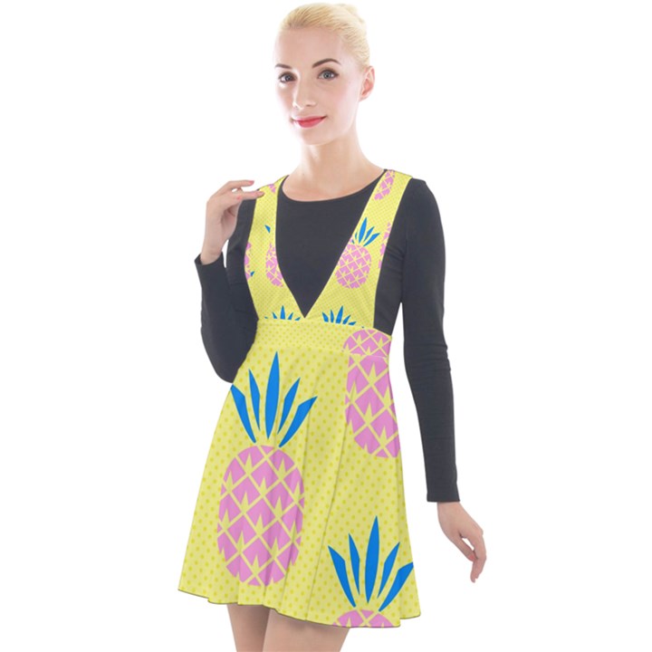 Summer Pineapple Seamless Pattern Plunge Pinafore Velour Dress