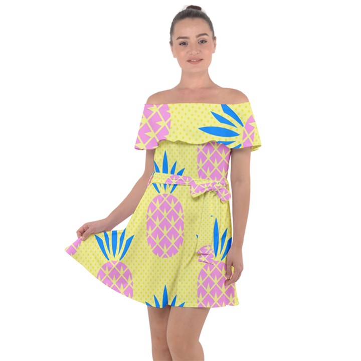 Summer Pineapple Seamless Pattern Off Shoulder Velour Dress