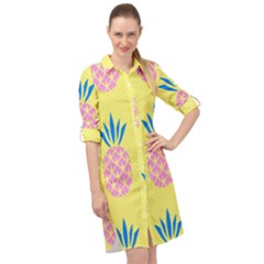 Summer Pineapple Seamless Pattern Long Sleeve Mini Shirt Dress by Sobalvarro