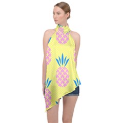 Summer Pineapple Seamless Pattern Halter Asymmetric Satin Top by Sobalvarro
