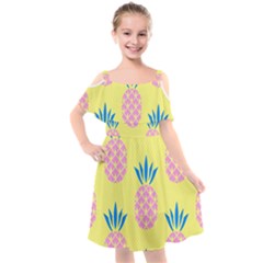 Summer Pineapple Seamless Pattern Kids  Cut Out Shoulders Chiffon Dress by Sobalvarro