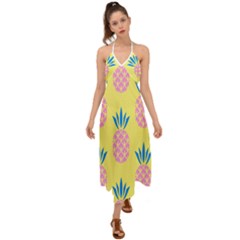 Summer Pineapple Seamless Pattern Halter Tie Back Dress 
