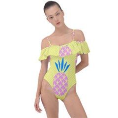 Summer Pineapple Seamless Pattern Frill Detail One Piece Swimsuit by Sobalvarro