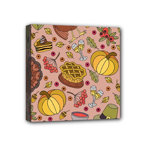 Thanksgiving Pattern Mini Canvas 4  x 4  (Stretched)