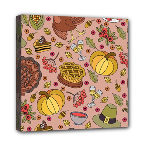 Thanksgiving Pattern Mini Canvas 8  x 8  (Stretched)