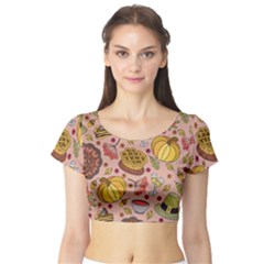 Thanksgiving Pattern Short Sleeve Crop Top