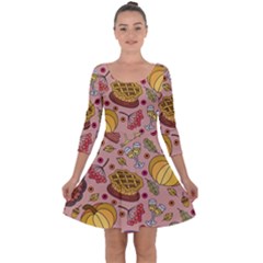 Thanksgiving Pattern Quarter Sleeve Skater Dress