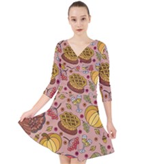 Thanksgiving Pattern Quarter Sleeve Front Wrap Dress