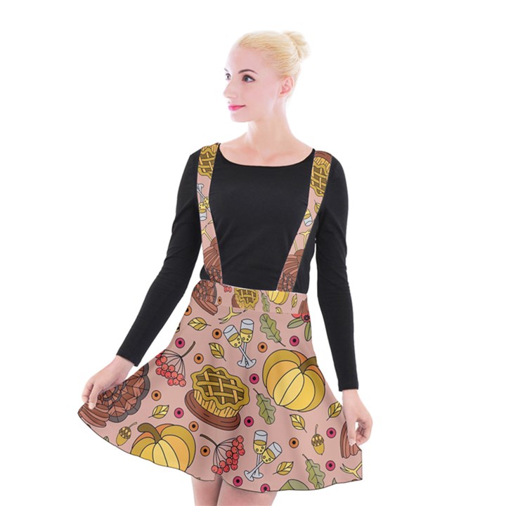 Thanksgiving Pattern Suspender Skater Skirt