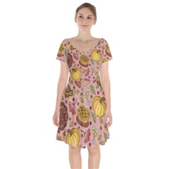 Thanksgiving Pattern Short Sleeve Bardot Dress