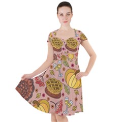 Thanksgiving Pattern Cap Sleeve Midi Dress