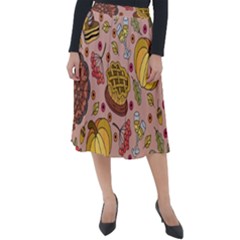 Thanksgiving Pattern Classic Velour Midi Skirt 