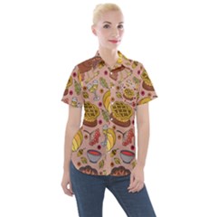 Thanksgiving Pattern Women s Short Sleeve Pocket Shirt