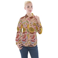 Thanksgiving Pattern Women s Long Sleeve Pocket Shirt