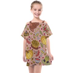Thanksgiving Pattern Kids  One Piece Chiffon Dress by Sobalvarro