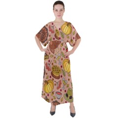 Thanksgiving Pattern V-neck Boho Style Maxi Dress by Sobalvarro