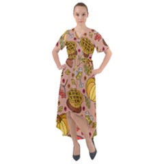 Thanksgiving Pattern Front Wrap High Low Dress by Sobalvarro