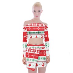 Ugly Christmas Sweater Pattern Off Shoulder Top With Mini Skirt Set by Sobalvarro