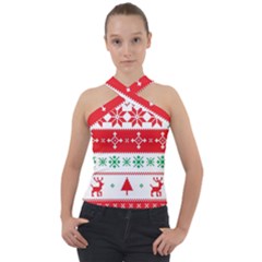 Ugly Christmas Sweater Pattern Cross Neck Velour Top by Sobalvarro