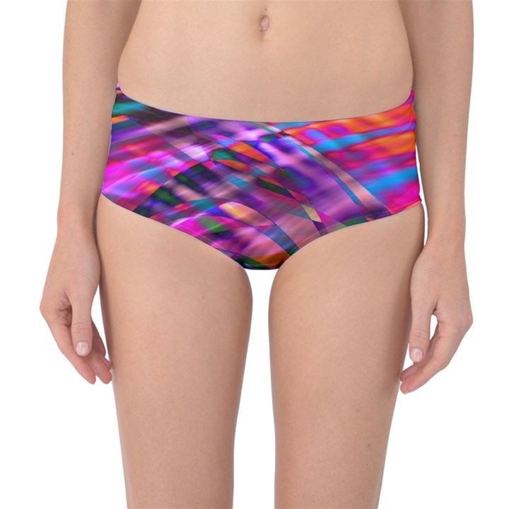 Wave Lines Pattern Abstract Mid-Waist Bikini Bottoms