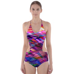 Wave Lines Pattern Abstract Cut-out One Piece Swimsuit by Alisyart