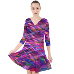 Wave Lines Pattern Abstract Quarter Sleeve Front Wrap Dress by Alisyart