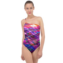 Wave Lines Pattern Abstract Classic One Shoulder Swimsuit by Alisyart