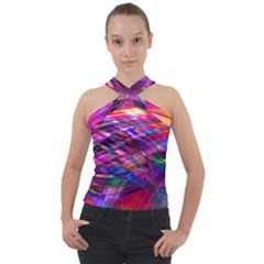 Wave Lines Pattern Abstract Cross Neck Velour Top