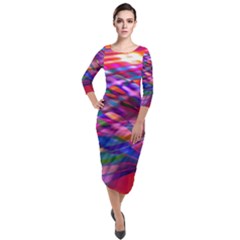 Wave Lines Pattern Abstract Quarter Sleeve Midi Velour Bodycon Dress by Alisyart