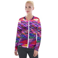 Wave Lines Pattern Abstract Velour Zip Up Jacket