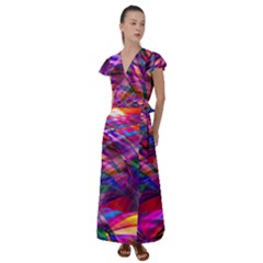 Wave Lines Pattern Abstract Flutter Sleeve Maxi Dress by Alisyart