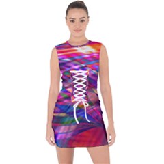 Wave Lines Pattern Abstract Lace Up Front Bodycon Dress