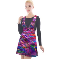 Wave Lines Pattern Abstract Plunge Pinafore Velour Dress