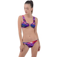 Wave Lines Pattern Abstract Ring Detail Crop Bikini Set