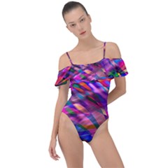 Wave Lines Pattern Abstract Frill Detail One Piece Swimsuit
