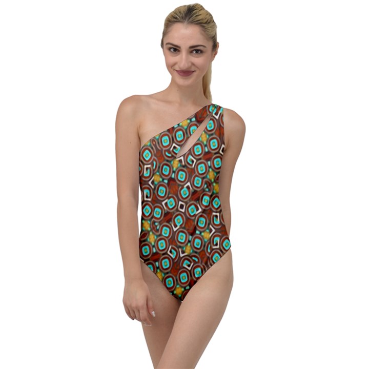 Colorful Modern Geometric Print Pattern To One Side Swimsuit