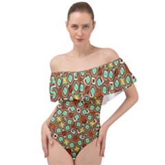 Colorful Modern Geometric Print Pattern Off Shoulder Velour Bodysuit  by dflcprintsclothing