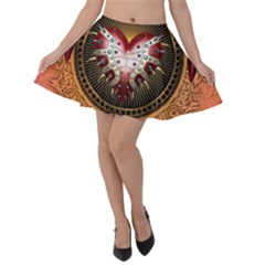 Awesome Dark Heart With Skulls Velvet Skater Skirt by FantasyWorld7